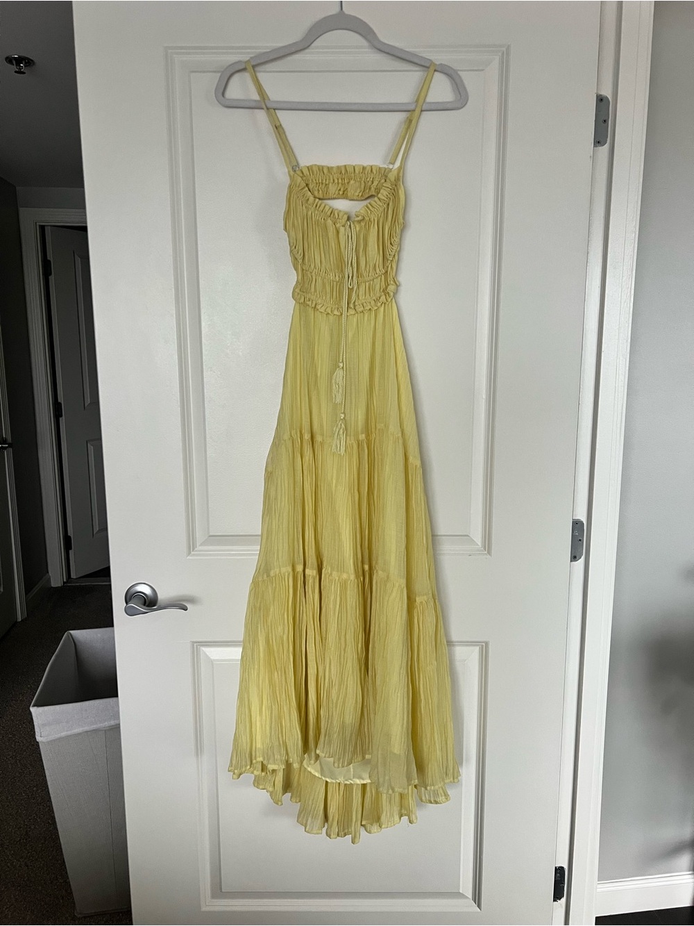 Yellow Tiered Maxi Dress with Smocked Bodice